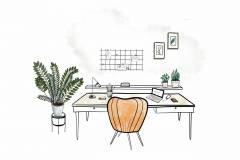 Office workstation furniture interior concept. Flat graphic design cartoon illustration.